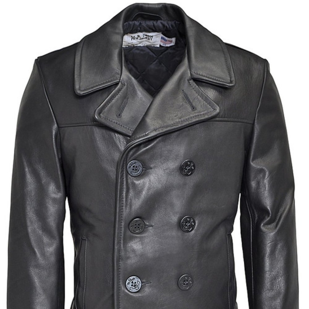 Schott NYC Men’s Leather Naval Pea Coat Size 54 740N